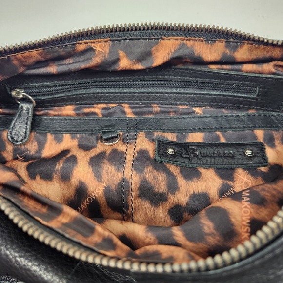 B Makowsky Black Leather Studded Hobo Bag Large Zip Top 13" X 9" - Picture 6 of 8